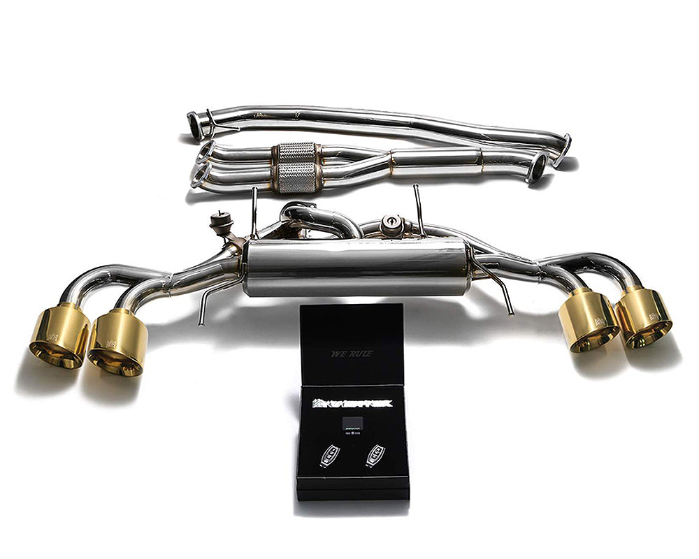 ARMYTRIX Stainless Steel Valvetronic 90mm Catback Exhaust System w/Race Y-Pipe & Quad Gold Tips Nissan GT-R R35 2009-2021