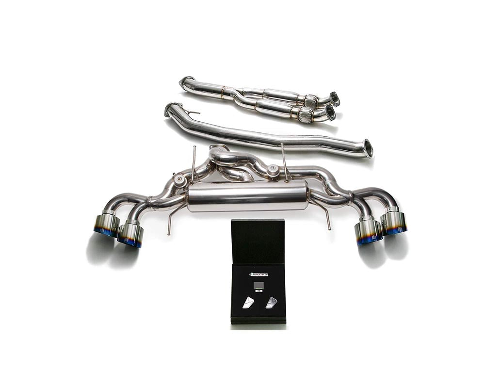 ARMYTRIX Stainless Steel Valvetronic 102mm Catback Exhaust System Quad Blue Coated Tips Nissan GT-R R35 2009-2021